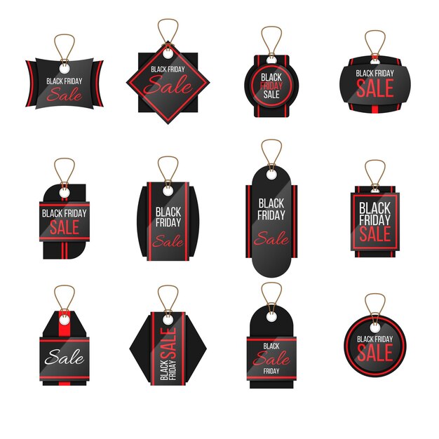 black friday tags set market sale shopping sign label and promo marketing badges best price coupon