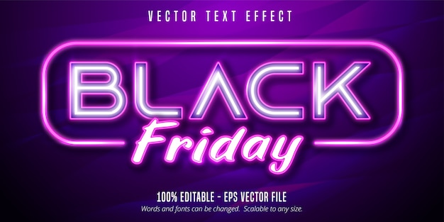 Black friday text, neon lights signage style editable text effect