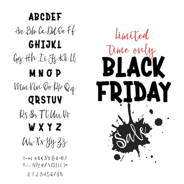 Black Friday-uitverkoop. Hand getrokken lettertype set. Typografie alfabet