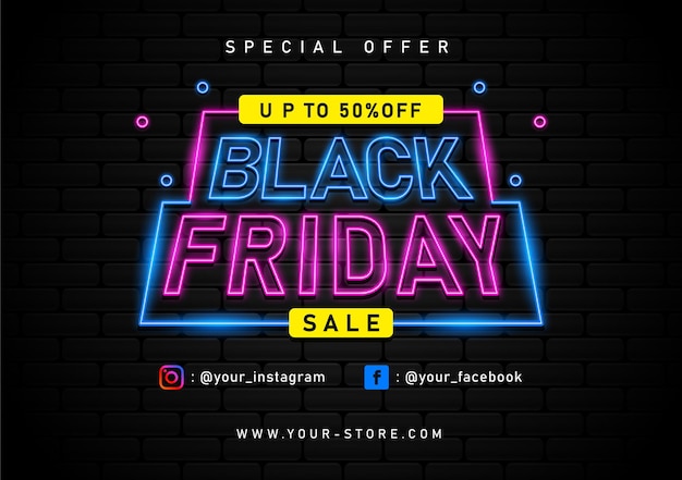 Black friday-uitverkoop met neonlichtbanner