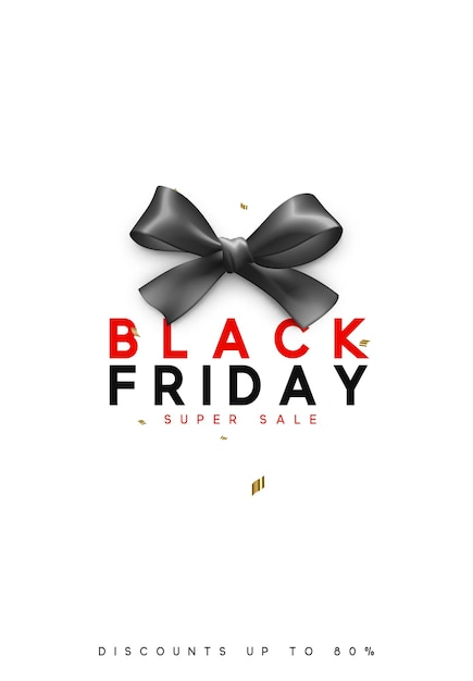 Black Friday-uitverkoop, spandoek, poster, logo. Achtergrond zwart lint boog.