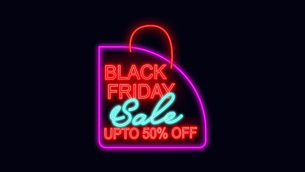 Black friday-uitverkoop tot 50% korting op neonreclame met belettering