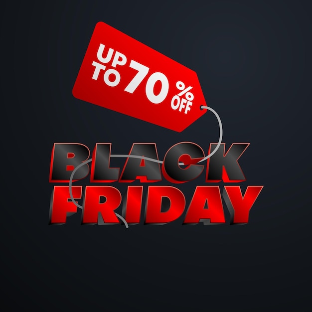 Black Friday-uitverkoop tot 70% korting op banner met rode en zwarte kleur. Zakelijk posterontwerp voor promotie