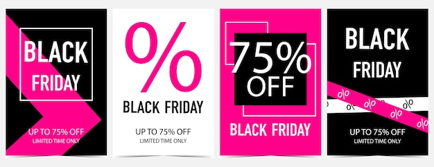 Black friday vector banner set for discount and reduction posters in flat style.