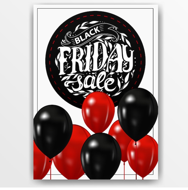 Black friday-verkoop. banner met zwarte ballonnen en belettering