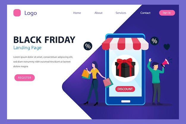 Black friday-verkoop conceptuele ontwerpillustratie platte vectorsjabloonstijl geschikt voor webbestemmingspagina's