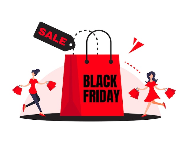 Black Friday-verkoop creatieve scène - vlakke afbeelding