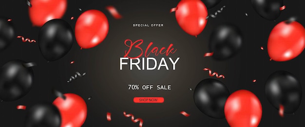 Black Friday verkoop promotie banner met glanzende ballonnen winkelen verkoop en korting feestelijke vector