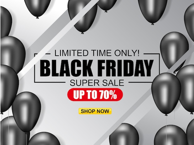 Black friday-verkoopafficheillustratie met glanzende ballons