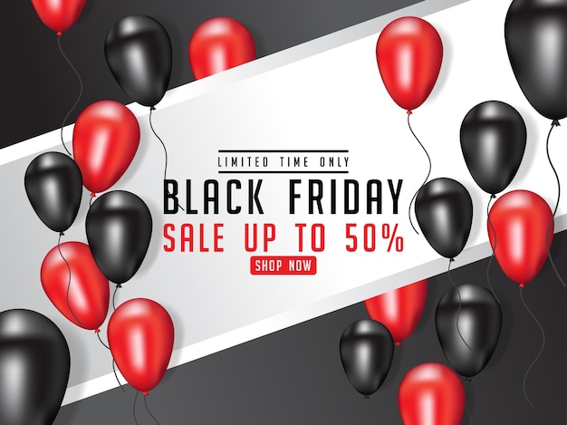 Black friday-verkoopafficheillustratie met glanzende ballons