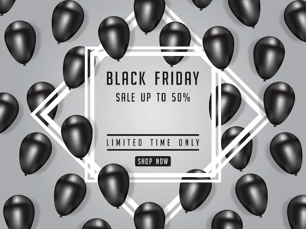 Vector black friday-verkoopafficheillustratie met glanzende ballons