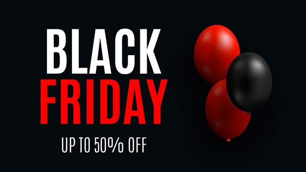 Black friday-verkoopbaner met ballonnen Vectorillustratie