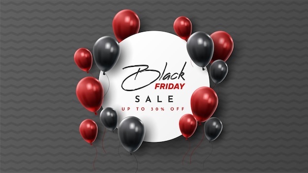 Black friday-verkoopbanner met glanzende ballonnen.