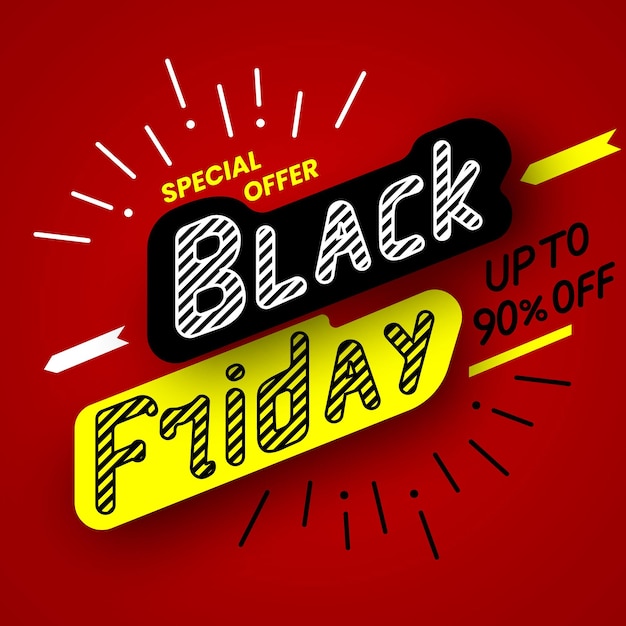 Vector black friday-verkoopbanner op rode achtergrond handgeschreven letters vectorillustratie