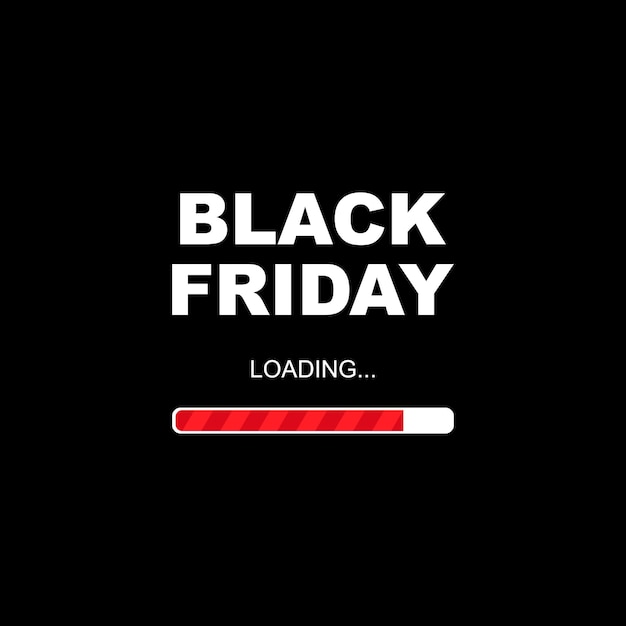 Black Friday-verkoopbanner. Zwarte vrijdag belettering met rode laadschaal op zwarte achtergrond. Vectorillustratie EPS 10