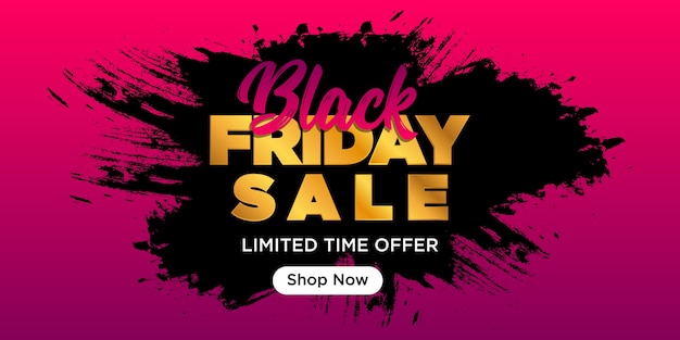 Vector black friday-verkoopbannerontwerp met penseelstreken en gouden kleur