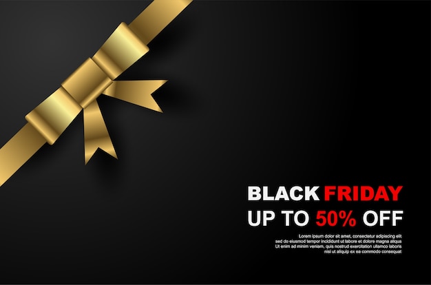 Black friday-verkoopbannersmalplaatje met gouden lint