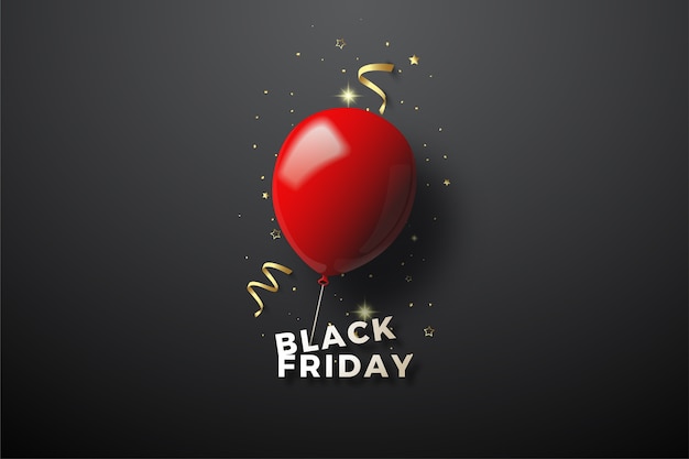 Venerdì nero con illustrazione 3d ballon rosso sul nero.
