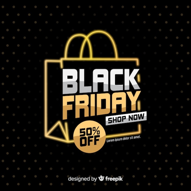 Vector black friday with shopping bag on dark background