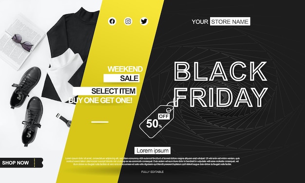 Vector black friday with yellow and black background