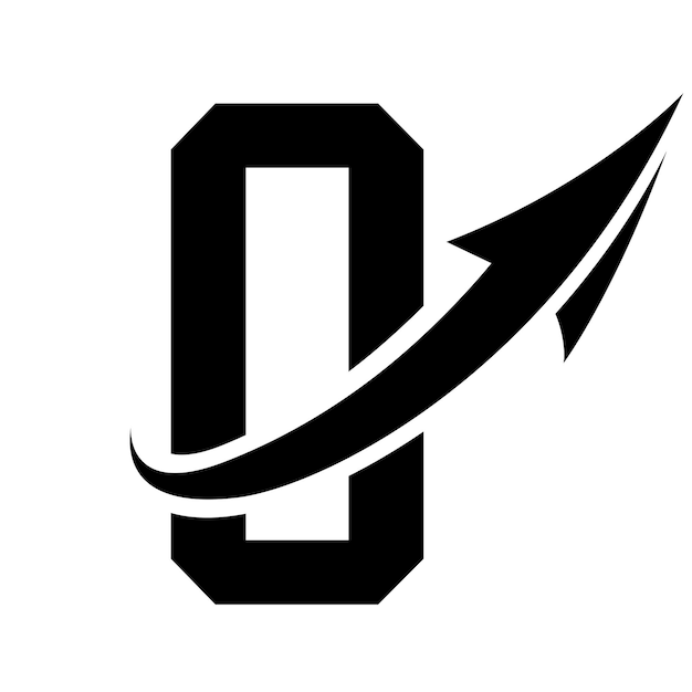 Black Futuristic Letter O Icon with an Arrow on a White Background