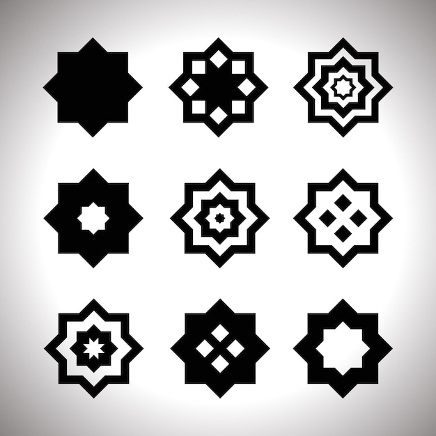 Vector black geometric flowers set