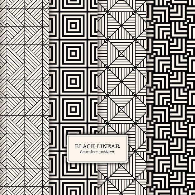 Vector black geometric linear seamless pattern collection