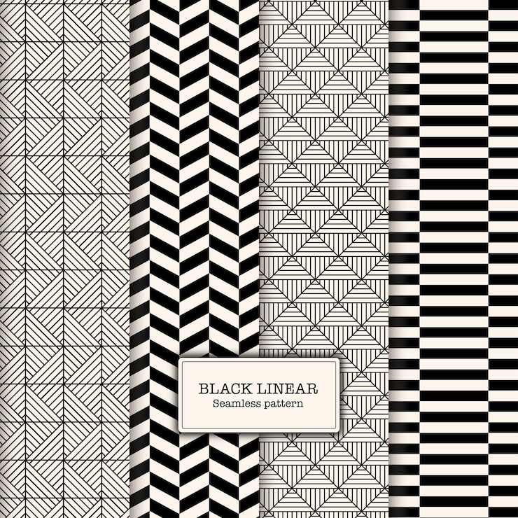 Vector black geometric linear seamless pattern collection