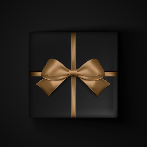 Black gift box with gold ribbon bow for black friday sale