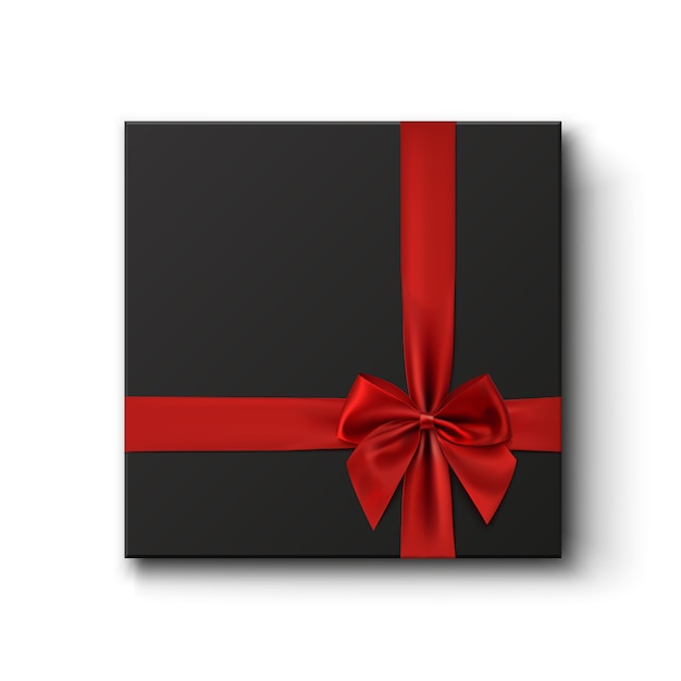 black gift box with red ribbon