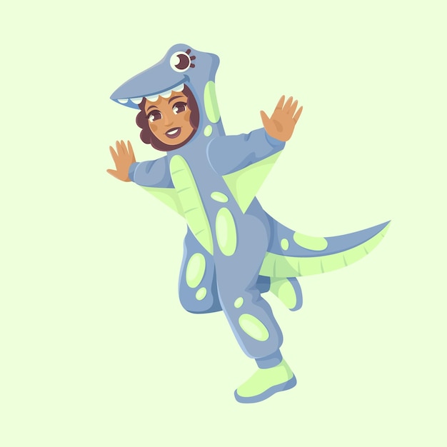 Ragazza nera in costume da pterodattilo dinosauro carino