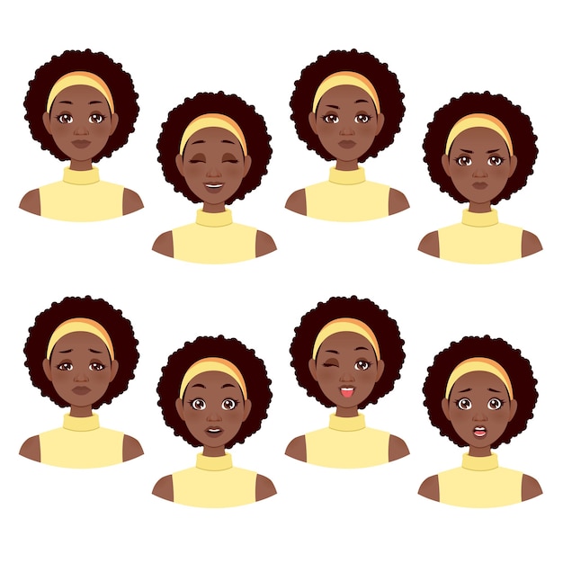 Vector black girl emotions expression