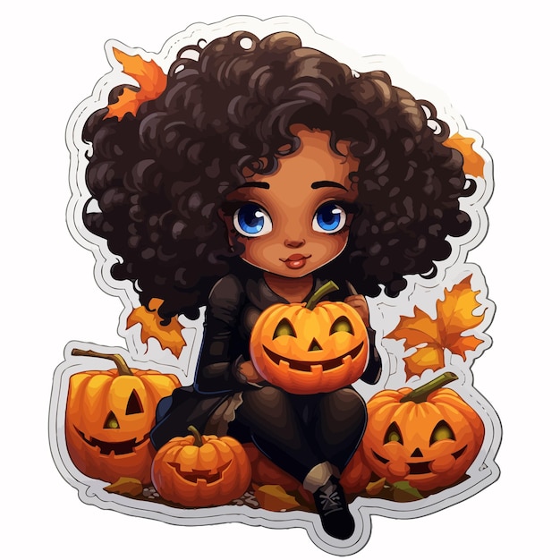 Vector black girl halloween character