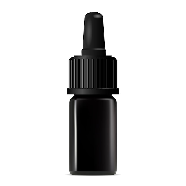 Black glass dropper bottle. Luxury eyedropper vial