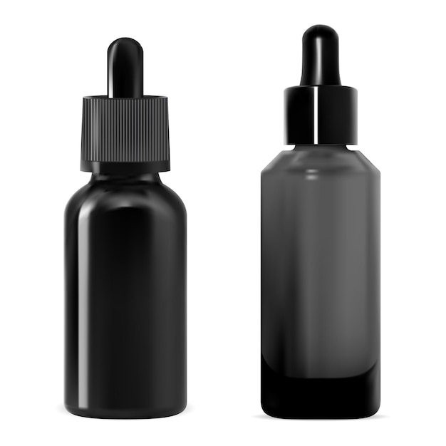 Black glass dropper bottle mockup Beauty cosmetic serum