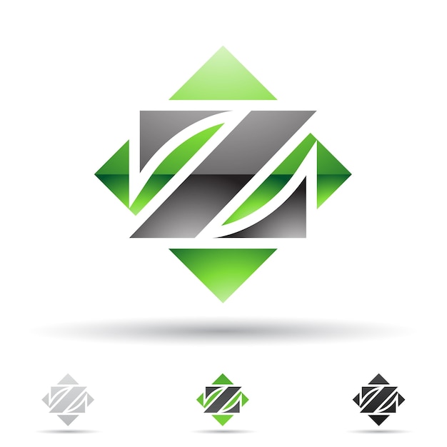 Vector black glossy abstract logo icon of letter z over a green square