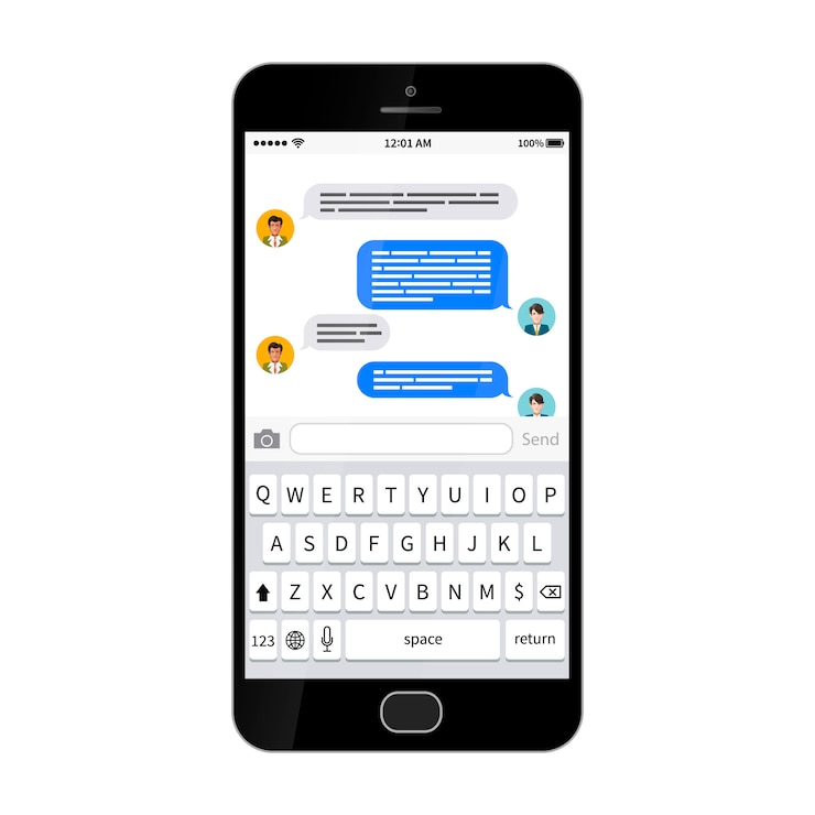 Vector smsテキストメッセージダイアログ付きの黒の光沢のあるスマートフォン