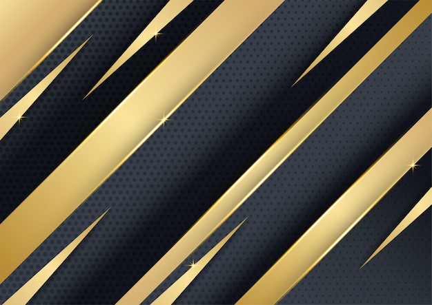 Black gold background. vector luxury tech background. stack of black paper material layer with gold stripe. arrow shape premium wallpaper