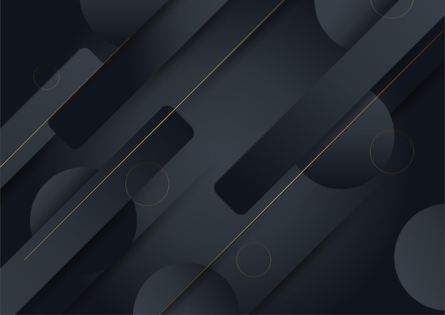 Black gold background. Vector luxury tech background. Stack of black paper material layer with gold stripe. Arrow shape premium wallpaper