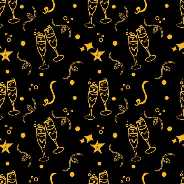 Vector a black and gold background with champagne glasses and a star