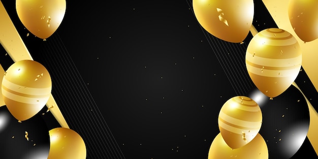 Vector black gold balloons vector illustration celebration background template celebration banner with gold...