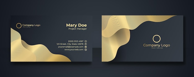 Black and gold business card design template vector. Double-sided creative business card template. Layout landscape orientation. Modern business card template gold black colors