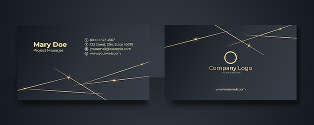 Black and gold business card design template vector. Double-sided creative business card template. Layout landscape orientation. Modern business card template gold black colors