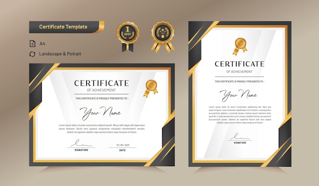 Vector black and gold certificate of achievement template for award business and education needs