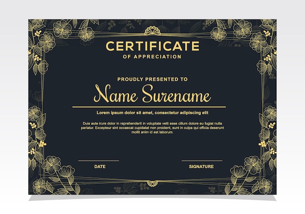 black and gold certificate of achievement template