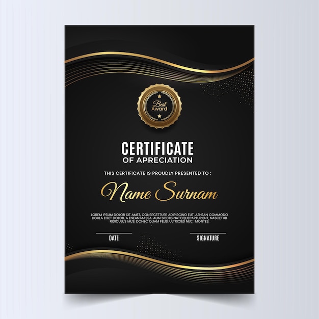 Vector black and gold certificate template