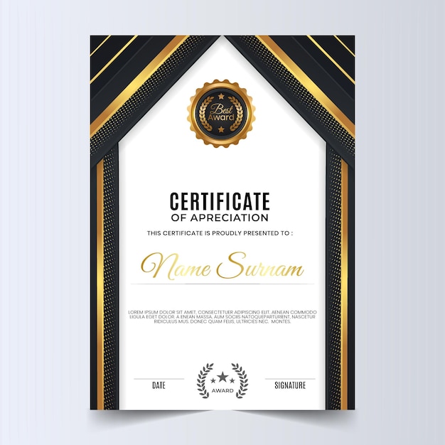Black and gold certificate template