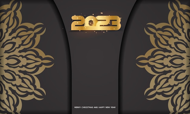 Black and gold color 2023 happy new year greeting background