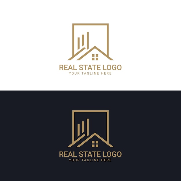 Vettore colore nero e oro design del logo aziendale per immobili con forme geometriche