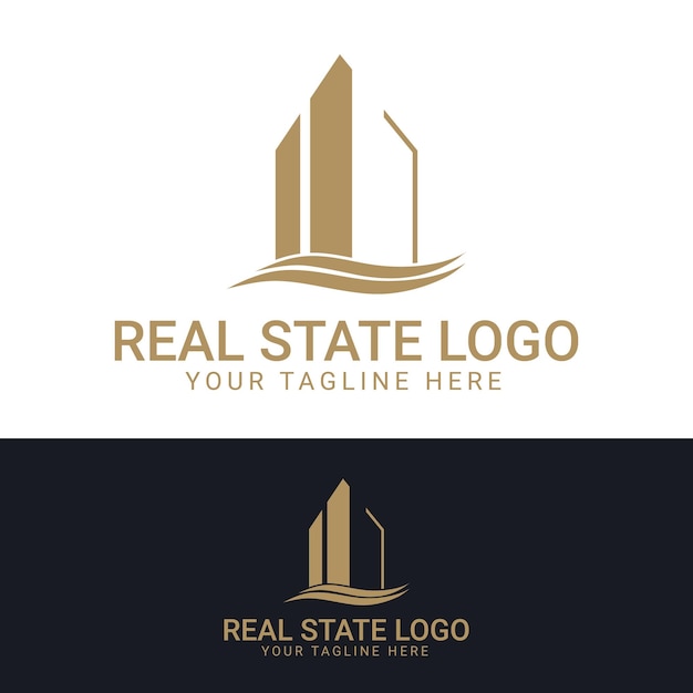 Black and gold color geometric logo design for real estate